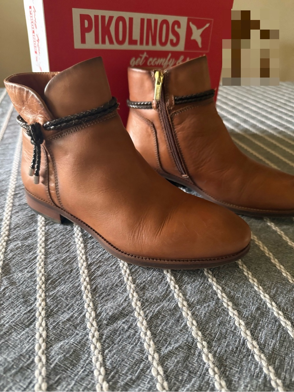 PIKOLINOS Royal Brandy Leather Ankle Boots with Braided Trim